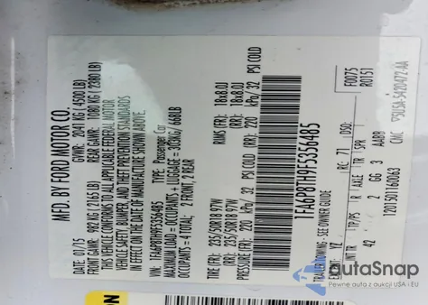 2015 Ford Mustang z USA, uszkodzony, nr VIN 1FA6P8TH9F5356485